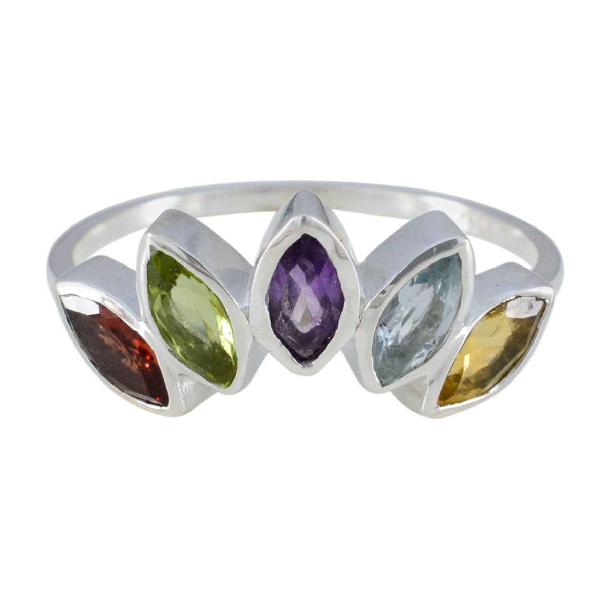 Multi Stone Penta American 925 Silver multicolor Gems Delicate crown Ring Jewelry