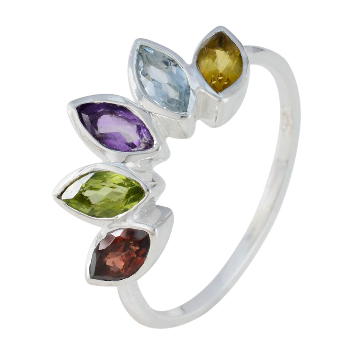 Multi Stone Penta American 925 Silver multicolor Gems Delicate crown Ring Jewelry