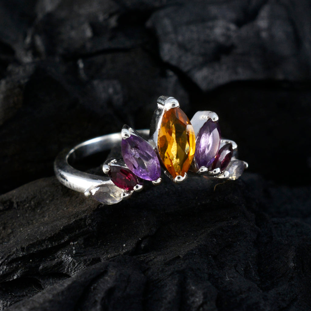 Multi Stone Hepta Korean 92.5 Silver multicolor Gemstones Dainty crown Ring Jewellery