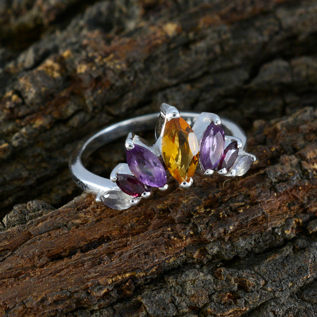 Multi Stone Hepta Korean 92.5 Silver multicolor Gemstones Dainty crown Ring Jewellery