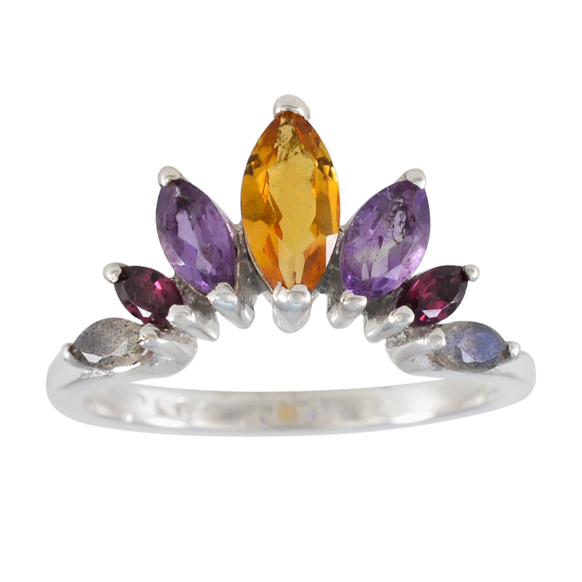 Multi Stone Hepta Korean 92.5 Silver multicolor Gemstones Dainty crown Ring Jewellery Immagine principale del prodotto