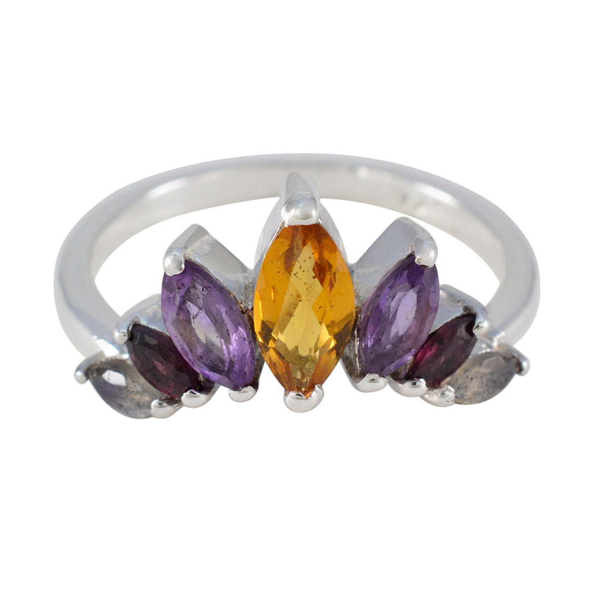 Multi Stone Hepta coreano 92,5 argento multicolore pietre preziose anello a corona delicato gioielli Immagine secondaria del prodotto