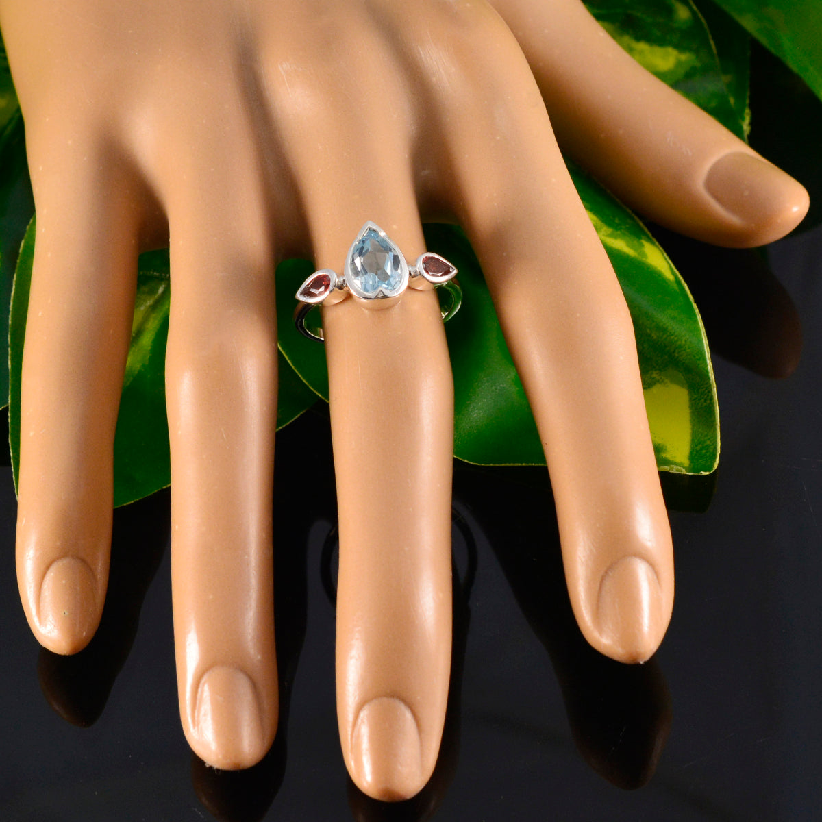 Multi Stone Trilogy Japanese Silver multicolor Gemstones Dainty Trendy Ring Jewellery