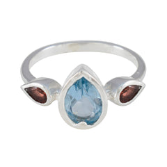 Multi Stone Trilogy Japanese Silver multicolor Gemstones Dainty Trendy Ring Jewellery
