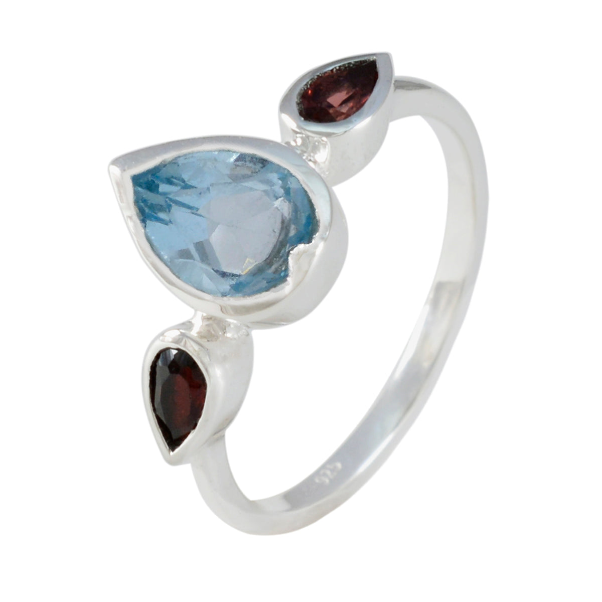 Multi Stone Trilogy Japanese Silver multicolor Gemstones Dainty Trendy Ring Jewellery