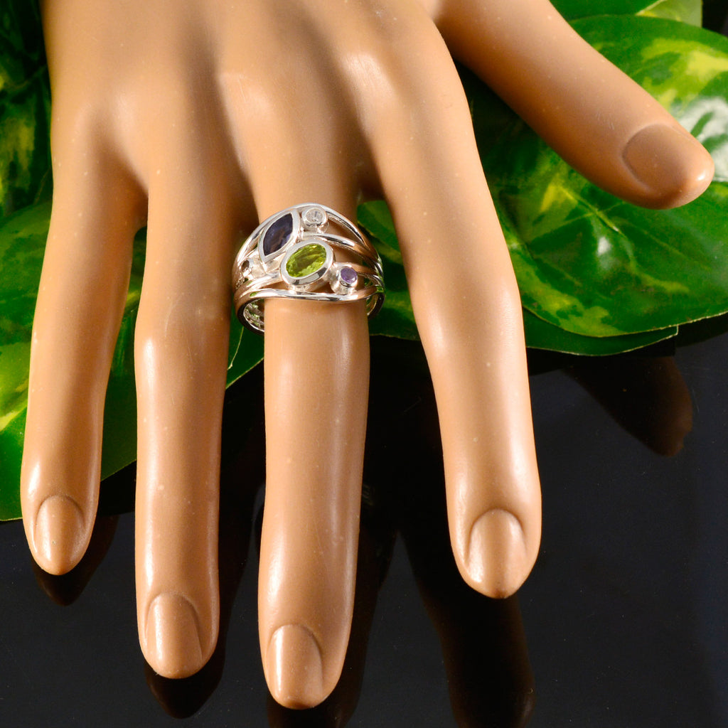 Multi Stone Penta Moroccan Silver multicolor Gems Eye catching Abstract Ring Jewellery