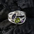 Multi Stone Penta Moroccan Silver multicolor Gems Eye catching Abstract Ring Jewellery