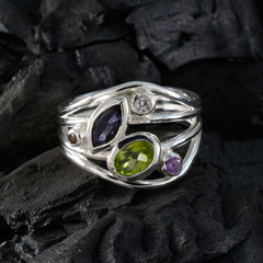 Multi Stone Penta Moroccan Silver multicolor Gems Eye catching Abstract Ring Jewellery