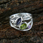 Multi Stone Penta Moroccan Silver multicolor Gems Eye catching Abstract Ring Jewellery