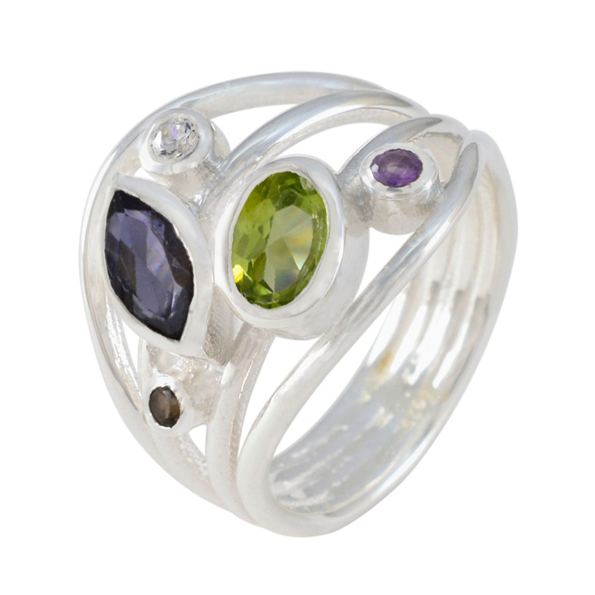 Multi Stone Penta Moroccan Silver multicolor Gems Eye-catching Abstract Ring Jewellery Второстепенное изображение товара