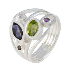 Multi Stone Penta Moroccan Silver multicolor Gems Eye catching Abstract Ring Jewellery