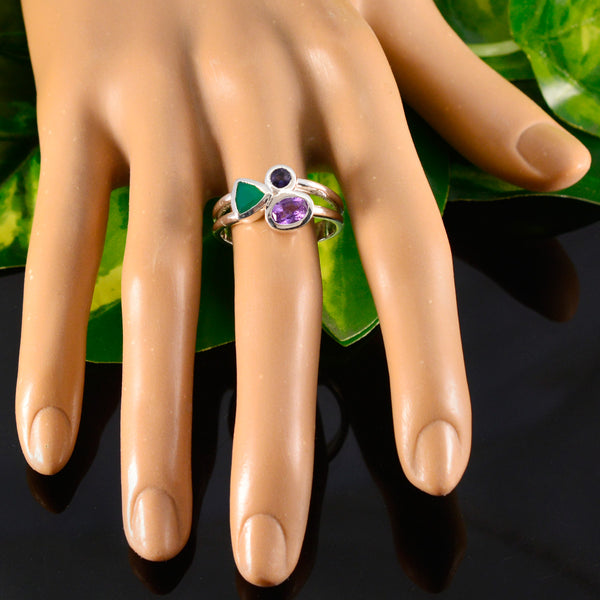 Multi Stone Trilogy Egyptian Sterling Silver multicolor Gemstone Minimal Cultural Ring Jewelry