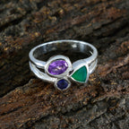 Multi Stone Trilogy Egyptian Sterling Silver multicolor Gemstone Minimal Cultural Ring Jewelry