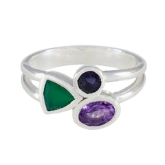 Multi Stone Trilogy Egyptian Sterling Silver multicolor Gemstone Minimal Cultural Ring Jewelry