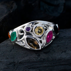 Multi Stone multiple French 925 Sterling Silver multicolor Gemstones Minimal Cocktail Ring Jewelry