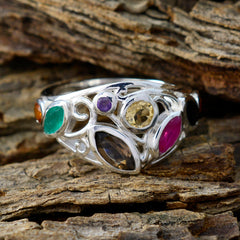 Multi Stone multiple French 925 Sterling Silver multicolor Gemstones Minimal Cocktail Ring Jewelry