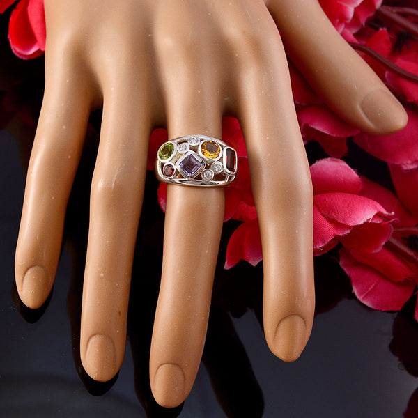 Multi Stone quarter Moroccan Sterling Silver multicolor Gems Eye catching Trendy Ring Jewellery