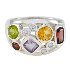 Multi Stone quarter Moroccan Sterling Silver multicolor Gems Eye catching Trendy Ring Jewellery