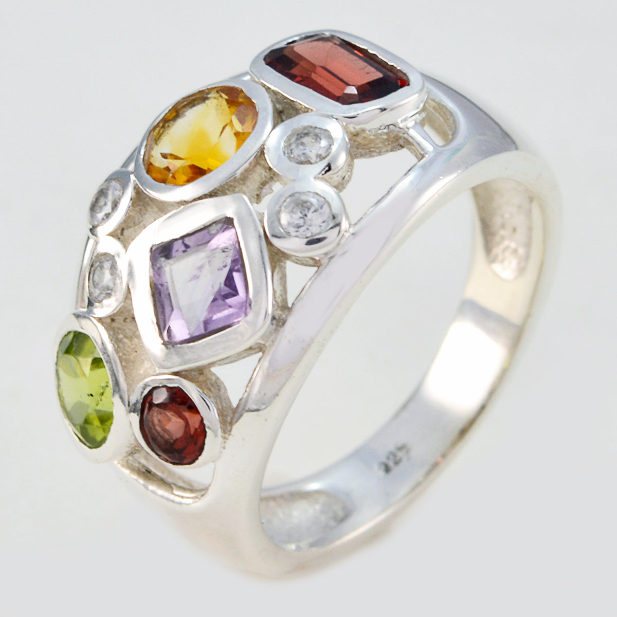 Multi Stone quarter Moroccan Sterling Silver multicolor Gems Eye catching Trendy Ring Jewellery