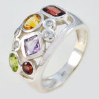 Multi Stone quarter Moroccan Sterling Silver multicolor Gems Eye catching Trendy Ring Jewellery