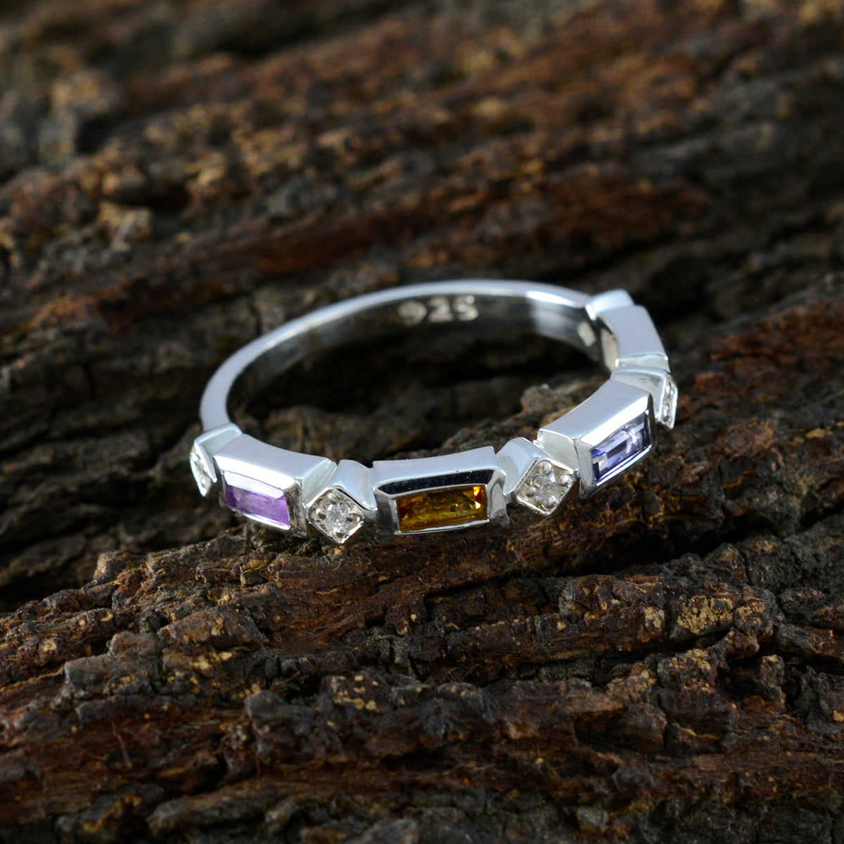 Multi Stone quarter Korean 92.5 Silver multicolor Gems Dainty Trendy Band Jewellery