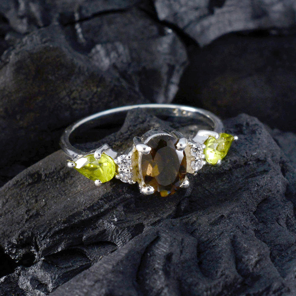 Multi Stone Trilogy Korean Silver multicolor Gemstone Delicate Romantic Ring Jewellery