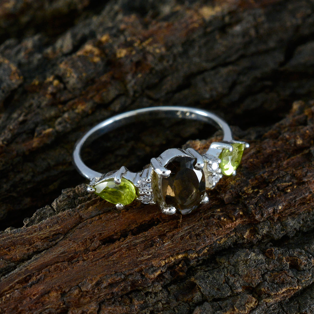 Multi Stone Trilogy Korean Silver multicolor Gemstone Delicate Romantic Ring Jewellery