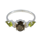 Multi Stone Trilogy Korean Silver multicolor Gemstone Delicate Romantic Ring Jewellery