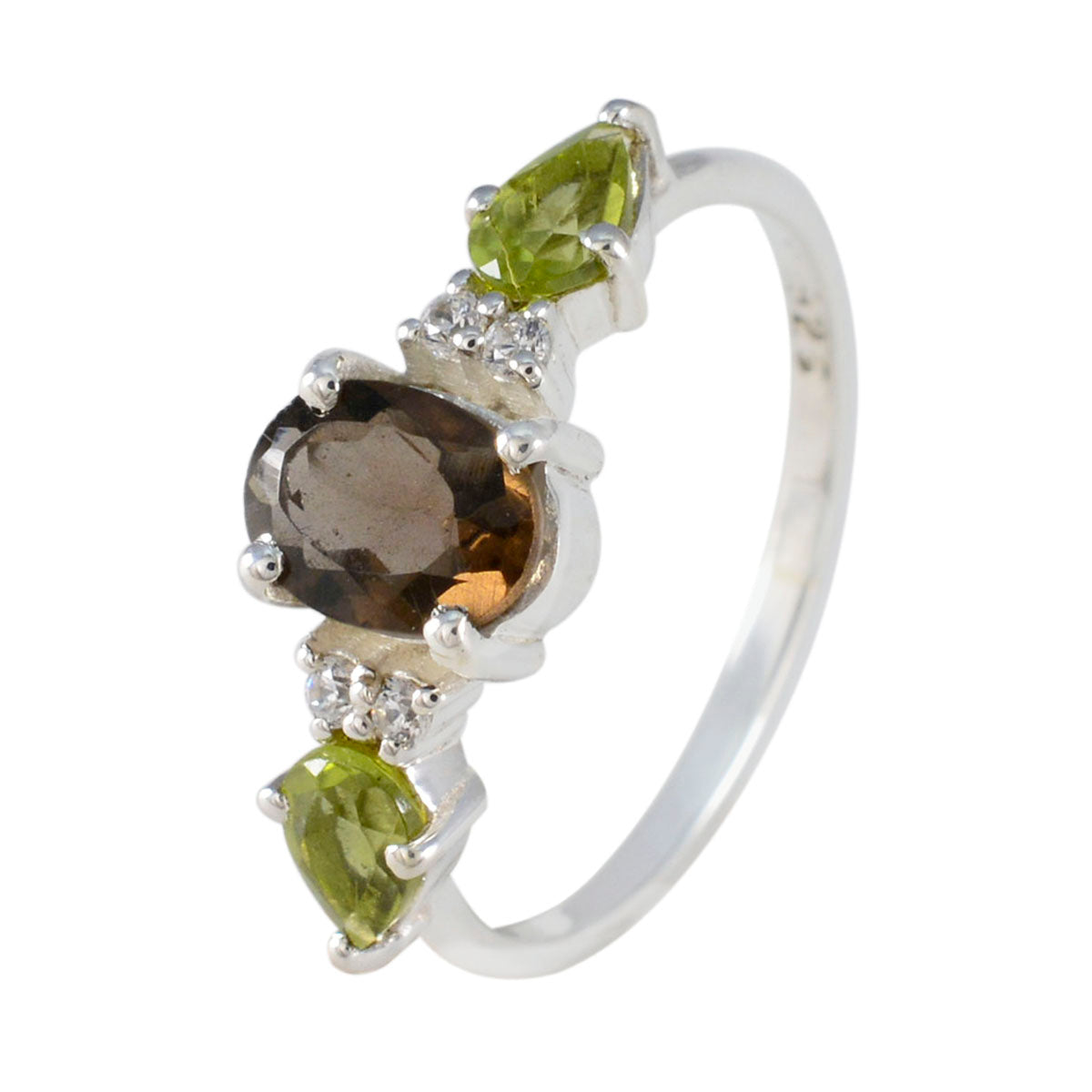 Multi Stone Trilogy Korean Silver multicolor Gemstone Delicate Romantic Ring Jewellery