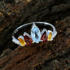 Multi Stone Penta American 92.5 Silver multicolor Gems Elegant  crown Ring Jewellery