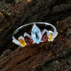 Multi Stone Penta American 92.5 Silver multicolor Gems Elegant  crown Ring Jewellery