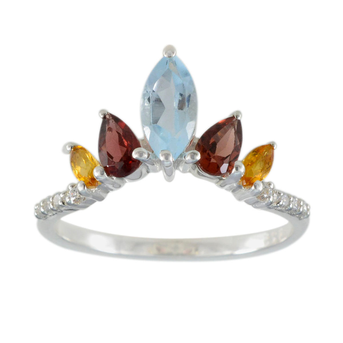 Multi Stone Penta American 92.5 Silver multicolor Gems Elegant  crown Ring Jewellery メイン画像