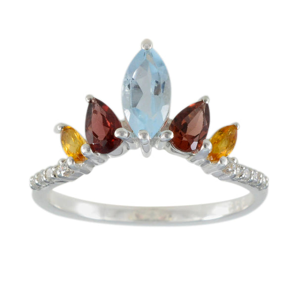Multi Stone Penta American 92,5 Silber mehrfarbige Edelsteine Eleganter Kronenring Schmuck