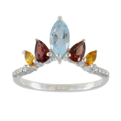 Multi Stone Penta American 92.5 Silver multicolor Gems Elegant  crown Ring Jewellery