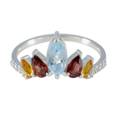 Multi Stone Penta American 92.5 Silver multicolor Gems Elegant  crown Ring Jewellery