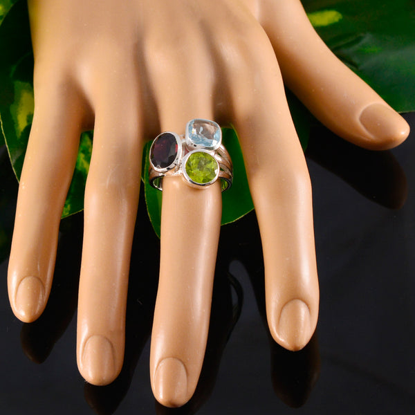 Multi Stone Trilogy German Sterling Silver multicolor Gemstone Eye catching Cocktail Ring Jewelry