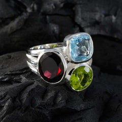 Multi Stone Trilogy German Sterling Silver multicolor Gemstone Eye catching Cocktail Ring Jewelry
