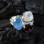 Multi Stone Trilogy Indian 925 Silver multicolor Gemstones Eye catching Cocktail Ring Jewellery