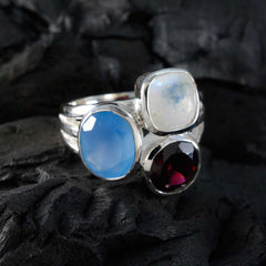 Multi Stone Trilogy Indian 925 Silver multicolor Gemstones Eye catching Cocktail Ring Jewellery