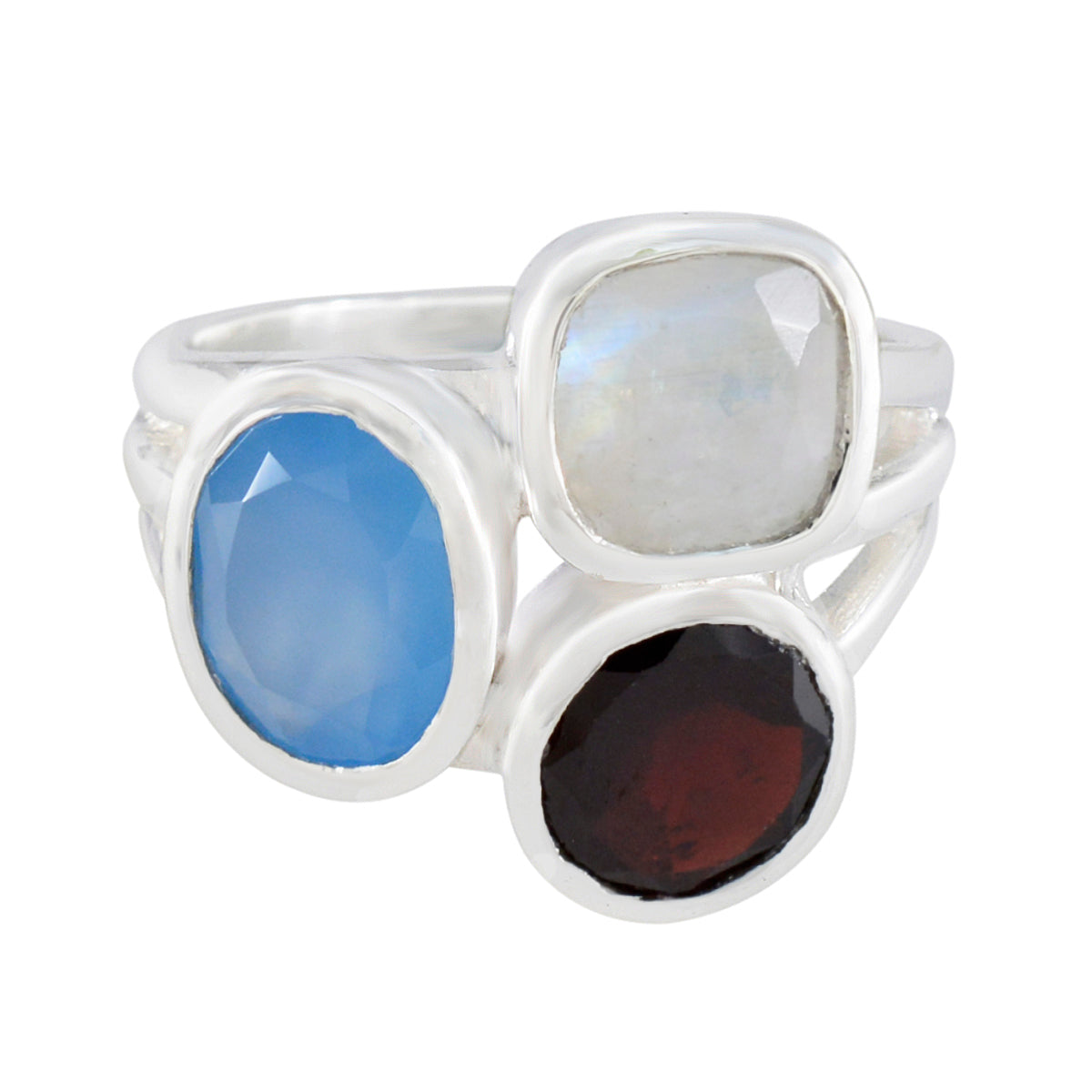 Multi Stone Trilogy Indian 925 Silver multicolor Gemstones Eye catching Cocktail Ring Jewellery