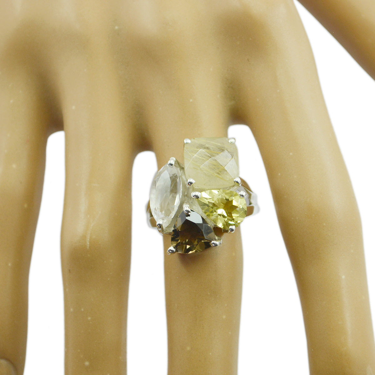 Multi Stone quarter African Silver multicolor Gemstone Versatile Cocktail Ring Jewellery