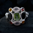 Multi Stone Navratna African Silver multicolor Gemstones Classic Cocktail Ring Jewelry