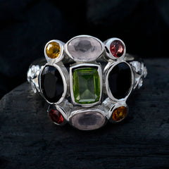 Multi Stone Navratna African Silver multicolor Gemstones Classic Cocktail Ring Jewelry