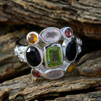 Multi Stone Navratna African Silver multicolor Gemstones Classic Cocktail Ring Jewelry