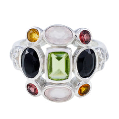 Multi Stone Navratna African Silver multicolor Gemstones Classic Cocktail Ring Jewelry