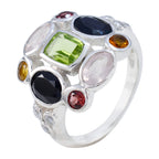 Multi Stone Navratna African Silver multicolor Gemstones Classic Cocktail Ring Jewelry