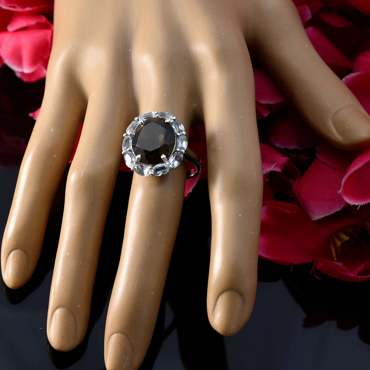 Multi Stone multiple French Sterling Silver multicolor Gemstone Eye catching Abstract Ring Jewellery