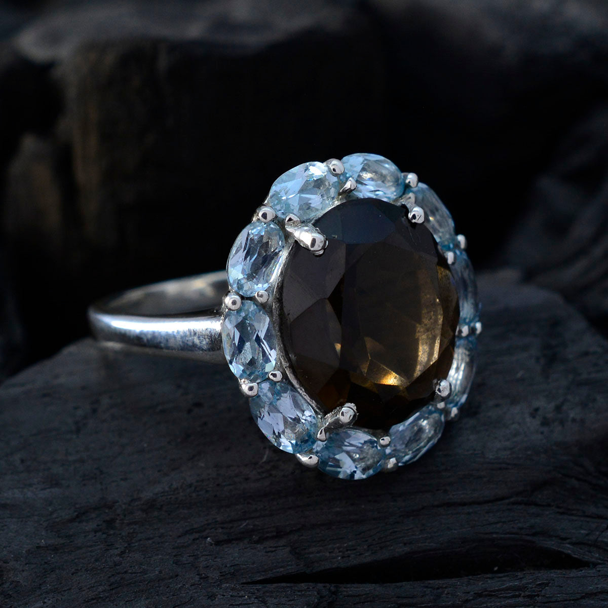 Multi Stone multiple French Sterling Silver multicolor Gemstone Eye catching Abstract Ring Jewellery