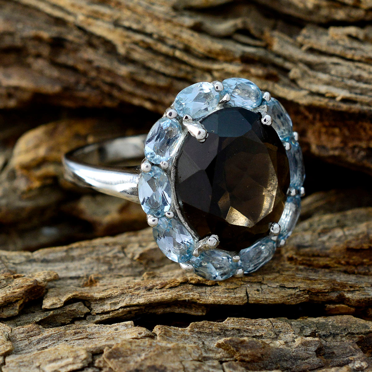 Multi Stone multiple French Sterling Silver multicolor Gemstone Eye catching Abstract Ring Jewellery