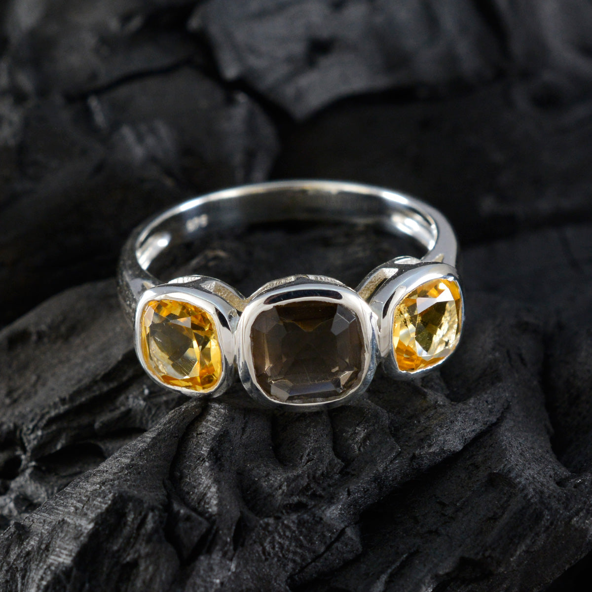 Multi Stone Trilogy Indian 925 Silver multicolor Gemstones Slim Feminine Ring Jewellery